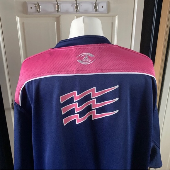Adidas Paris SF Rugby Jersey Size 2XL Ladies Navy Blue Pink Climacool Logo - Picture 7 of 10